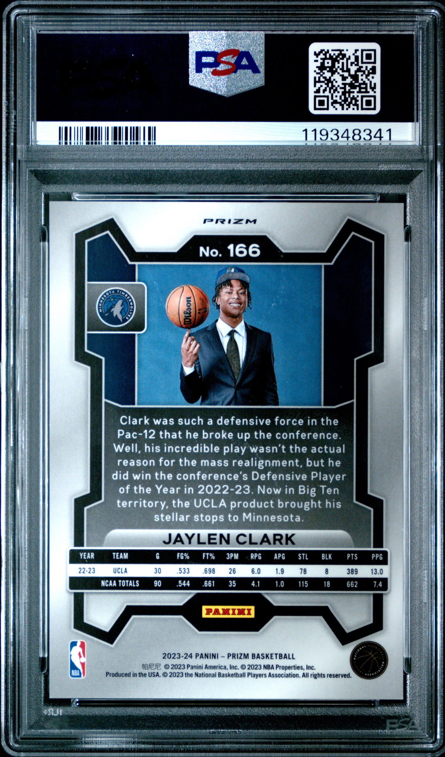 2023 Panini Prizm NBA - Jaylen Clark #166 - ROOKIE - Snakeskin SSP - PSA 10
