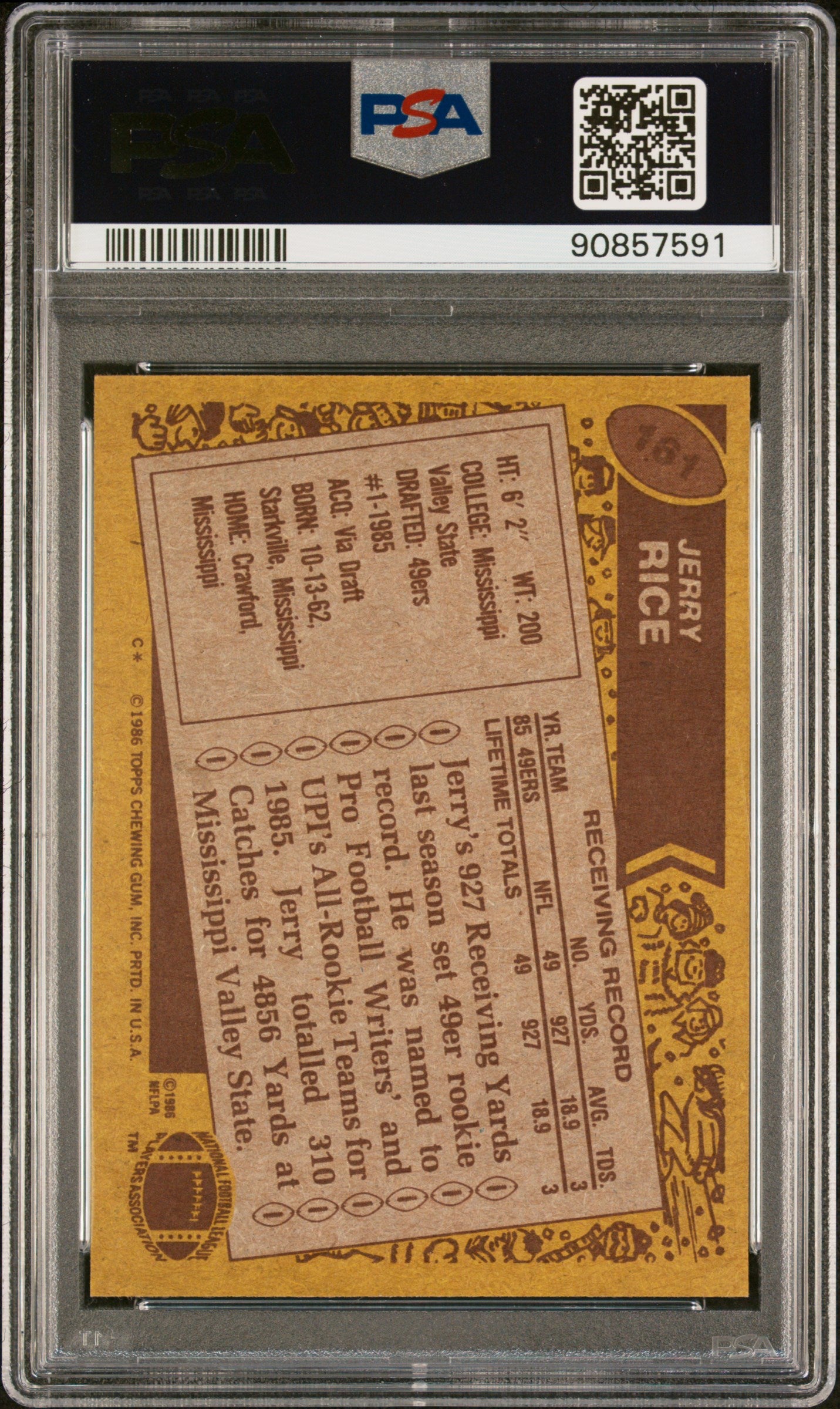 1986 Topps Jerry Rice #161 PSA 6