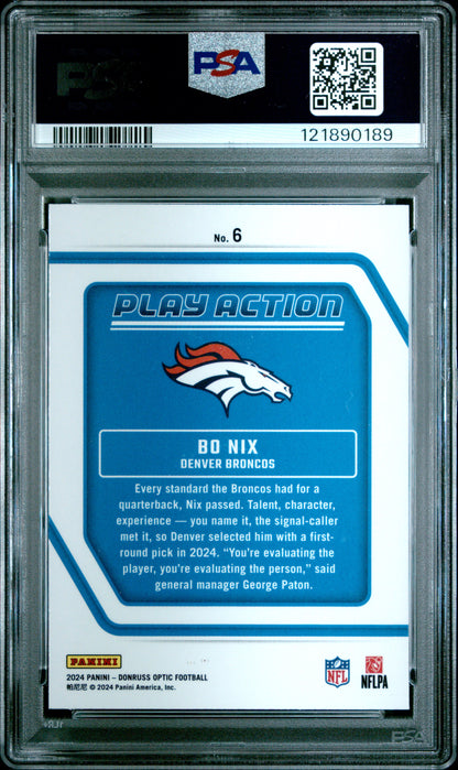 2024 Panini Donruss Optic Play Action Bo Nix #6 PSA 9