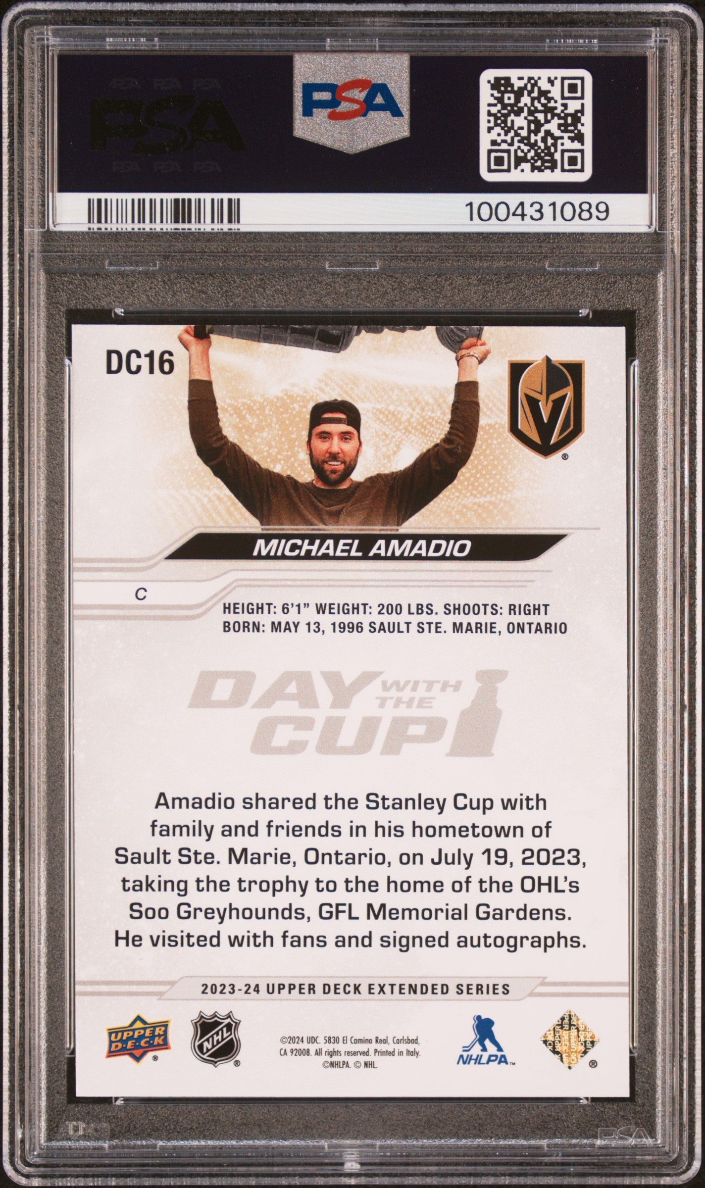 2023 Upper Deck Day With The Cup Michael Amadio #DC16 PSA 8