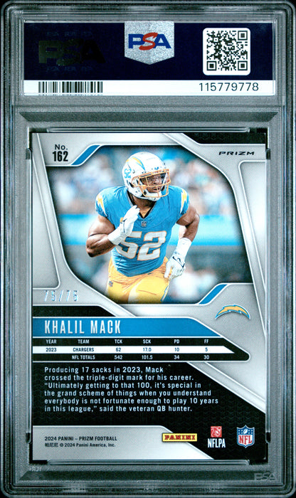 2024 Panini Prizm - Khalil Mack #162 - Green Scope 75/75 - PSA 9 - 75/75