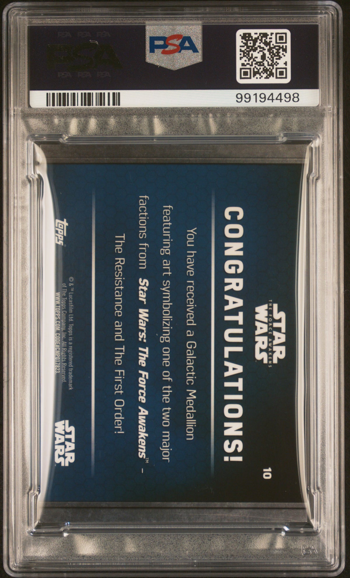 2016 Star Wars - Flametrooper #10 - The Force Awakens - Medallion Relic - PSA