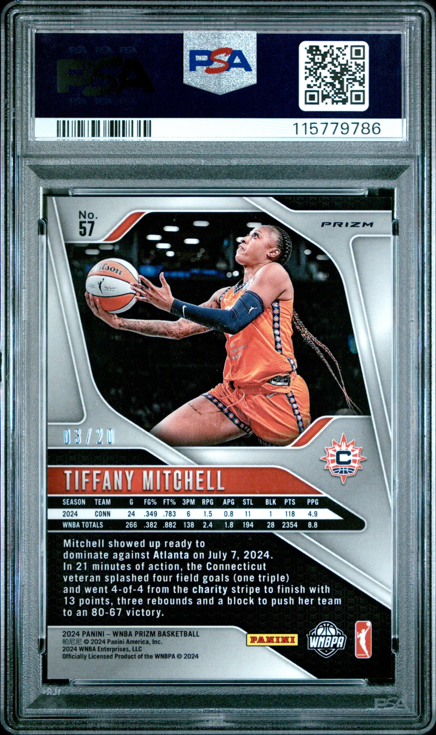 2024 Panini Prizm WNBA - Tiffany Mitchell #57 - Cherry Blossoms /20 - PSA - /20