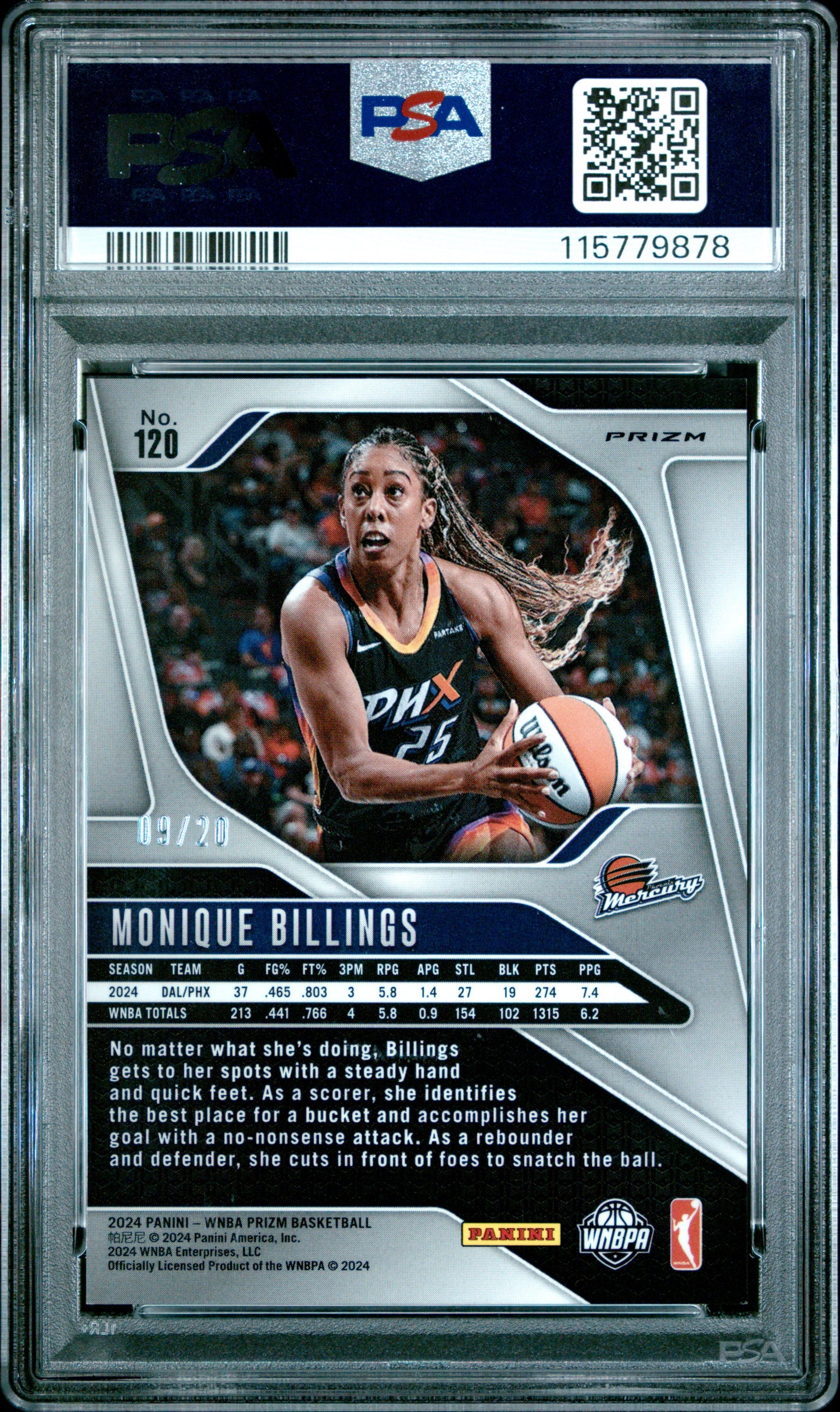 2024 Panini Prizm WNBA - Monique Billings #120 - Cherry Blossoms /20 - PSA - /20
