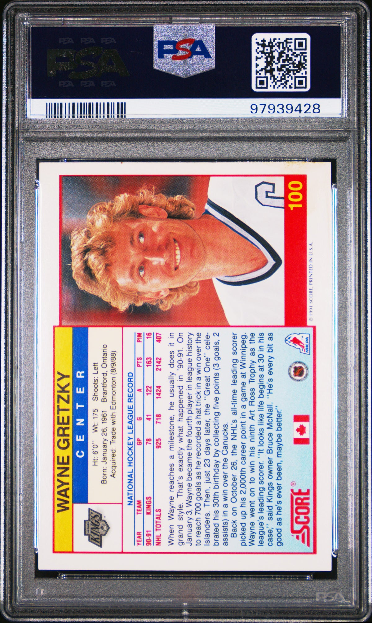 1991 Score Canadian - Wayne Gretzky #100 - English - PSA 5
