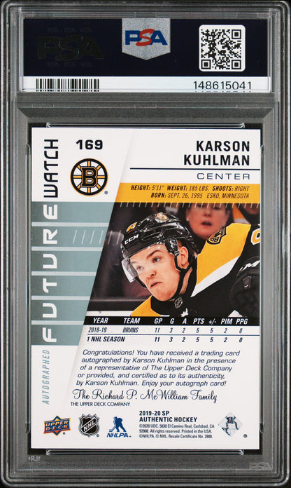 2019 SP Authentic - Karson Kuhlman - INSCRIBED AUTO /999 - PSA - Inscribed FWA