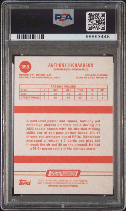 2023 Topps Composite Anthony Richardson ROOKIE #353 PSA 10