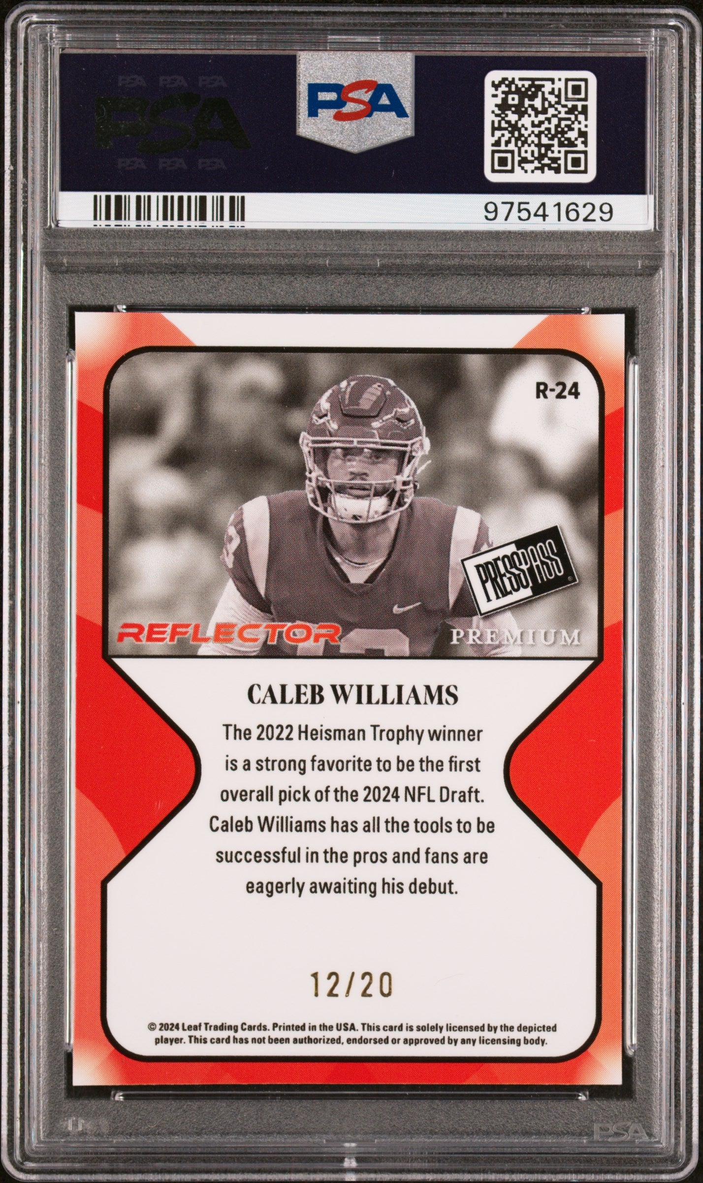 2024 Leaf Press Pass Premium Retro Caleb Williams #R24 Blue Reflectors PSA 8