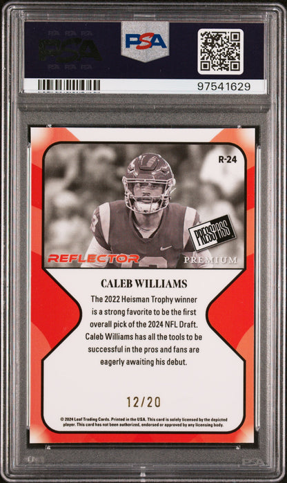 2024 Leaf Press Pass Premium Retro Caleb Williams #R24 Blue Reflectors PSA 8