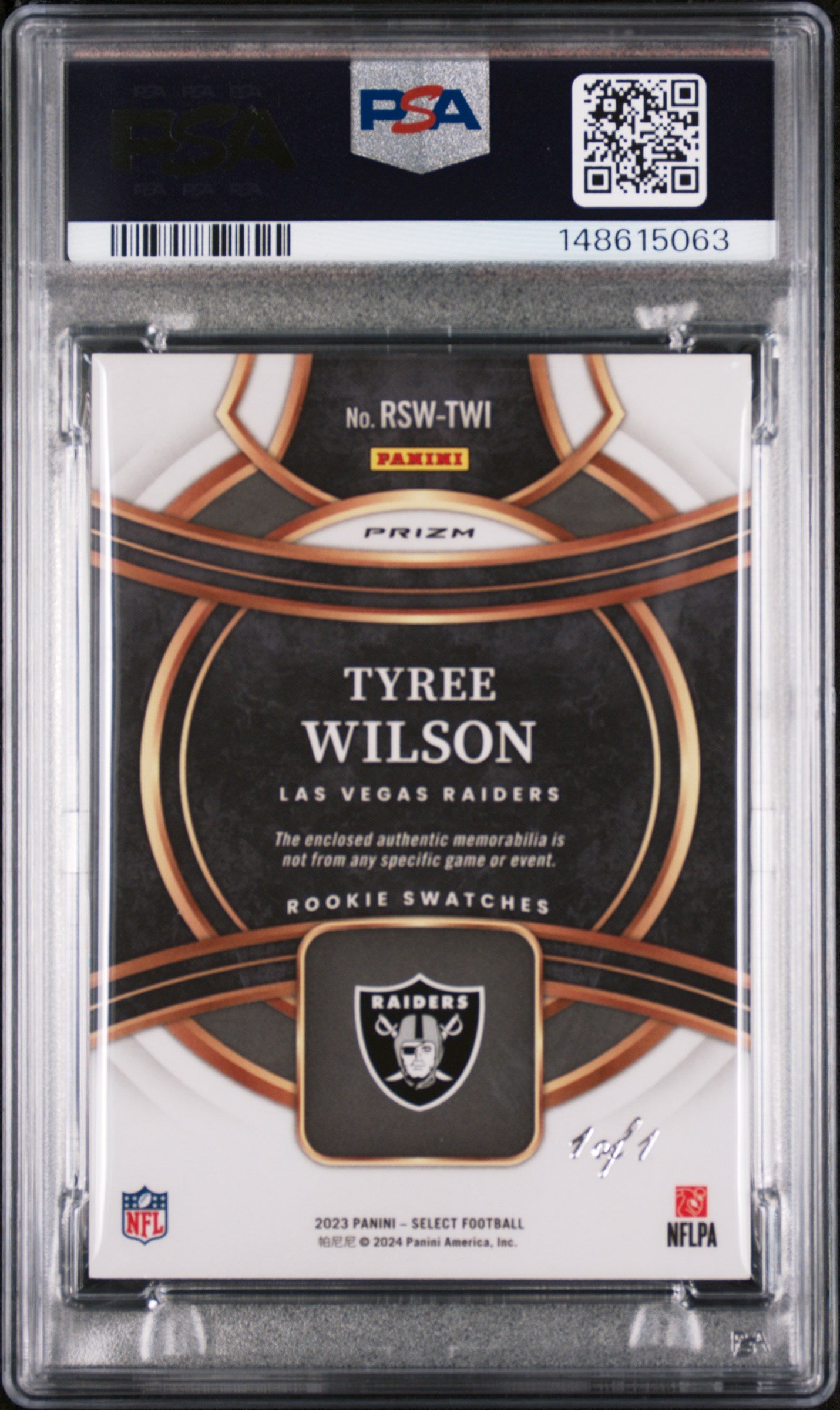 2023 Select - Tyree Wilson - Rookie Nike Swatch - PSA - ROOKIE - Black Prizm 1/1