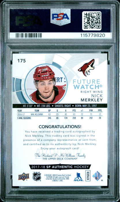2017 SP Authentic - Nick Merkley - FUTURE WATCH AUTO /999 - PSA - INSCRIBED /50