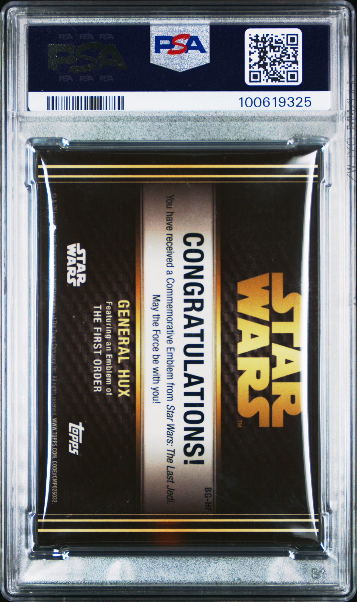 2017 Star Wars - General Hux #BG-HF - The Last Jedi - Medallion Relic - PSA