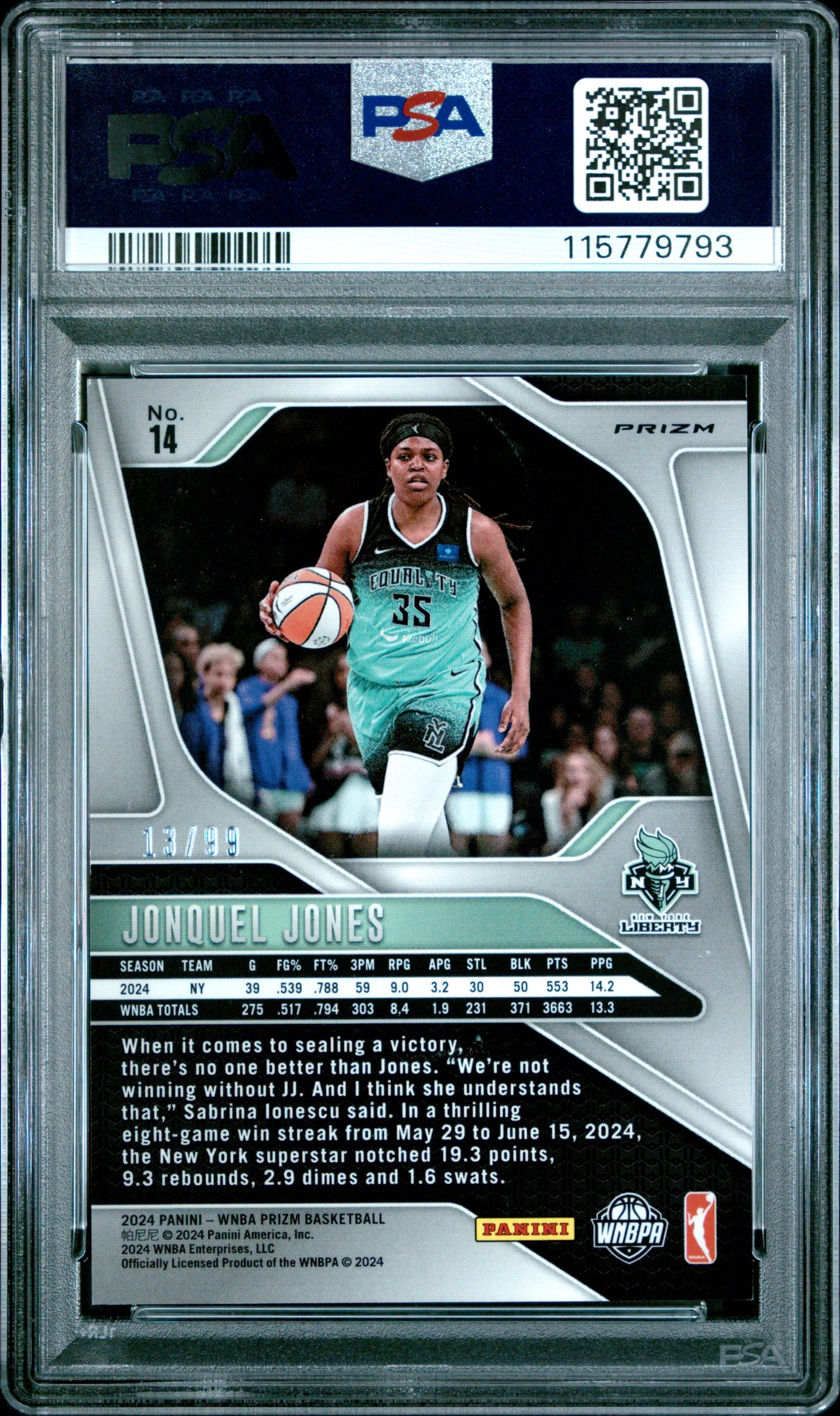 2024 Panini Prizm WNBA - Jonquel Jones #14 - Orange /99 - PSA 9 - /99