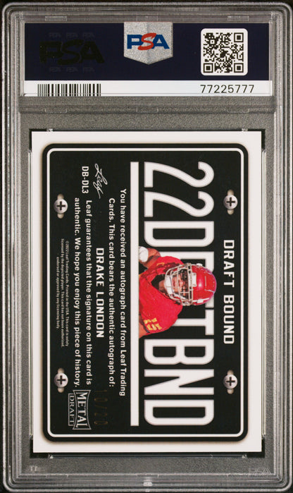 2022 Leaf Metal Draft Draft Bound Auto Drake London Blue Crystal PSA 10