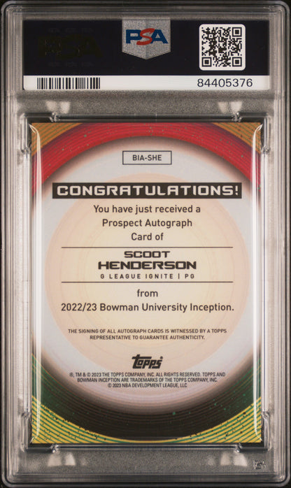 2022 Bowman U Inception Autographs Scoot Henderson #SHE PSA 9 Auto 10