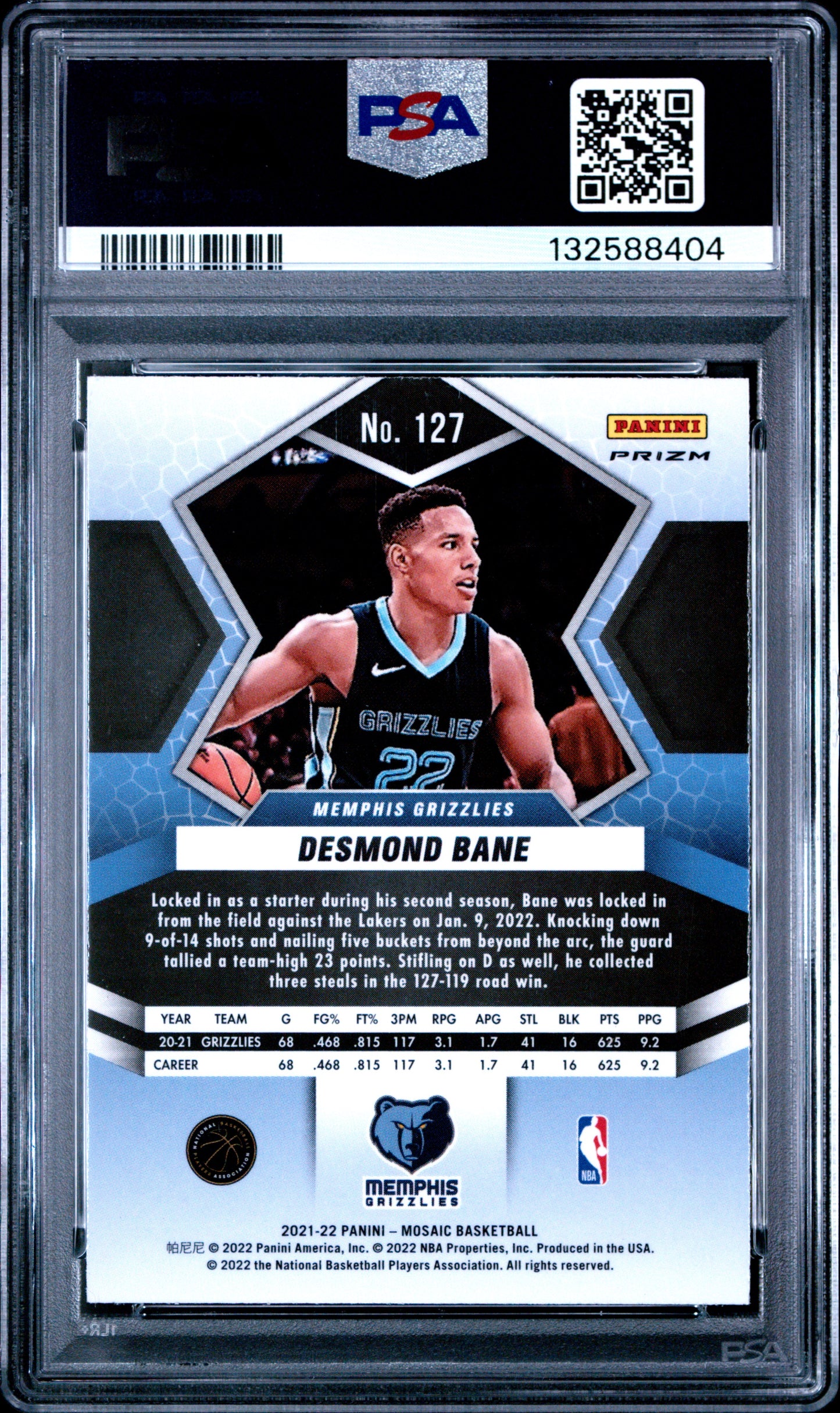 2021 Panini Mosaic - Desmond Bane #127 - White Sparkle - PSA