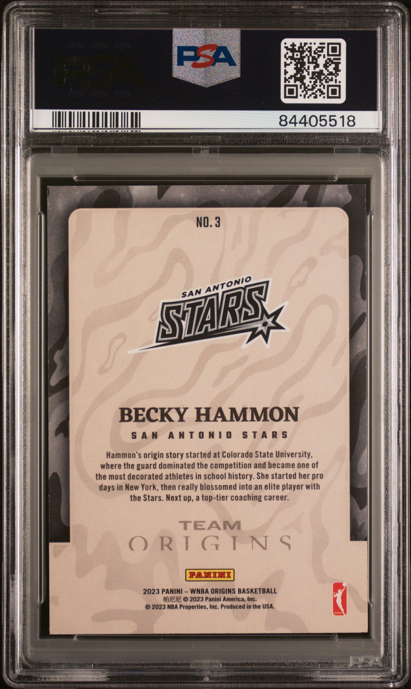 2023 Panini Origins WNBA POP 1 Team Origins Becky Hammon #3 PSA 9 - POP 1