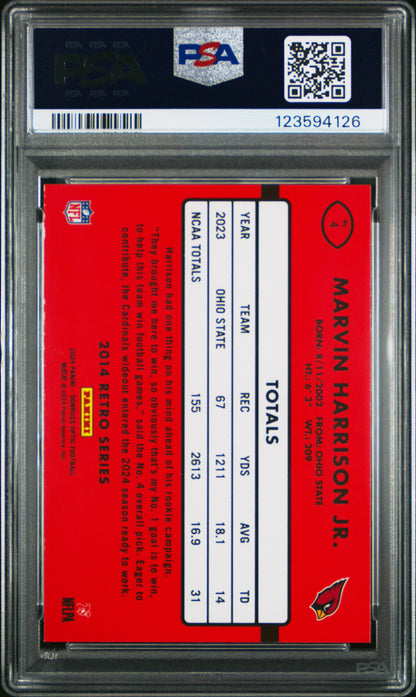 2024 Donruss Optic - Marvin Harrison JR. #4 - ROOKIE - 2014 Retro - ROOKIE - PSA