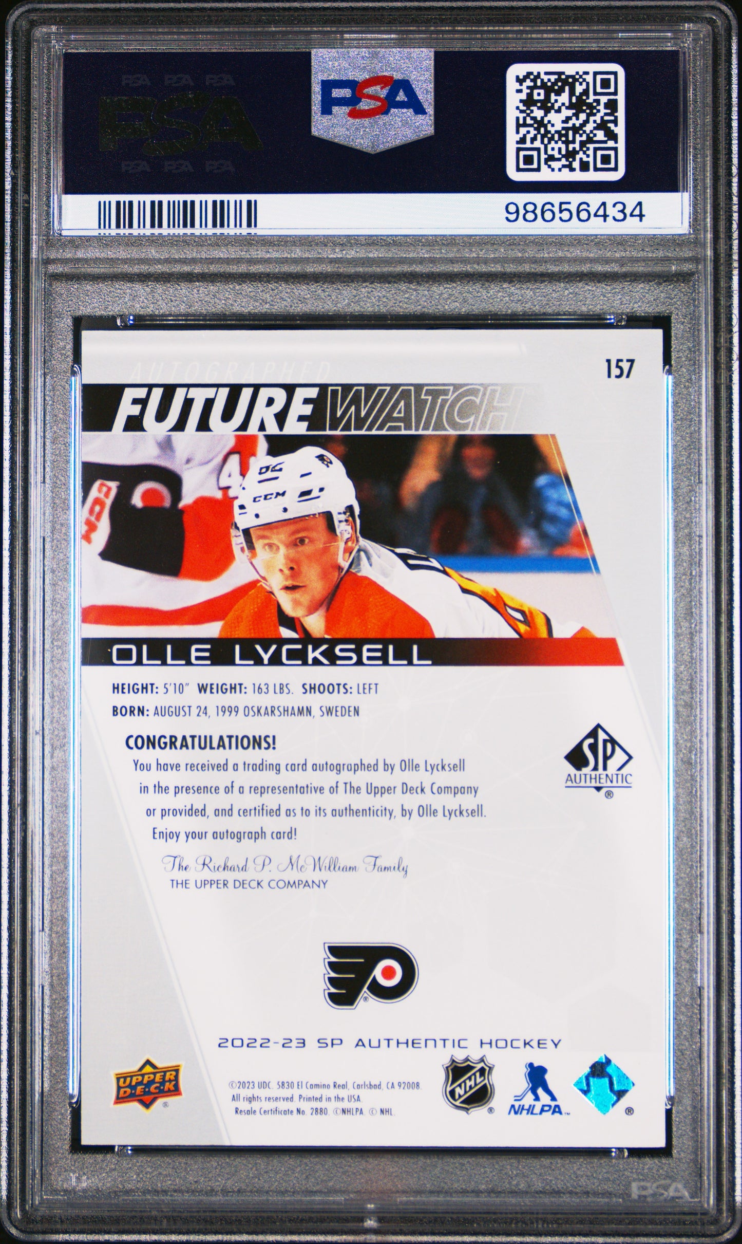 2022 SP Authentic- Olle Lycksell #157- FWA /999 - Future Watch Auto /999 - PSA 9
