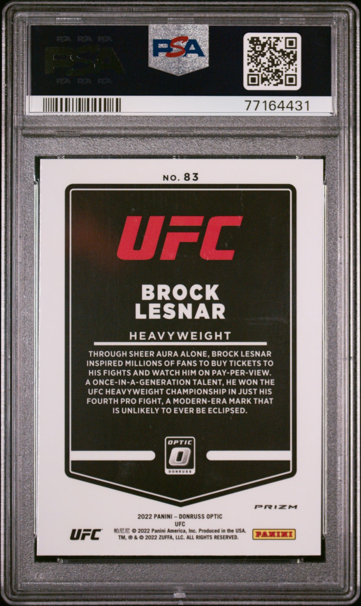 2022 Donruss Optic UFC - Brock Lesnar #83 - White Sparkle SSP - PSA 10
