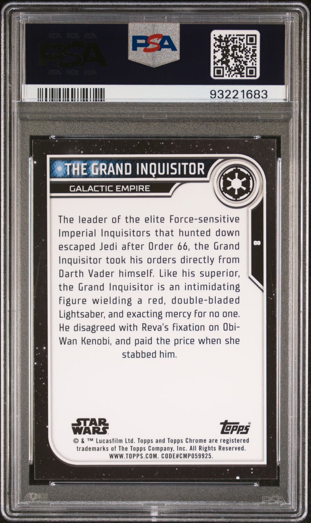 2023 Topps Chrome Star Wars - Grand Inquisitor #8- Black Wave Refractor - PSA 10