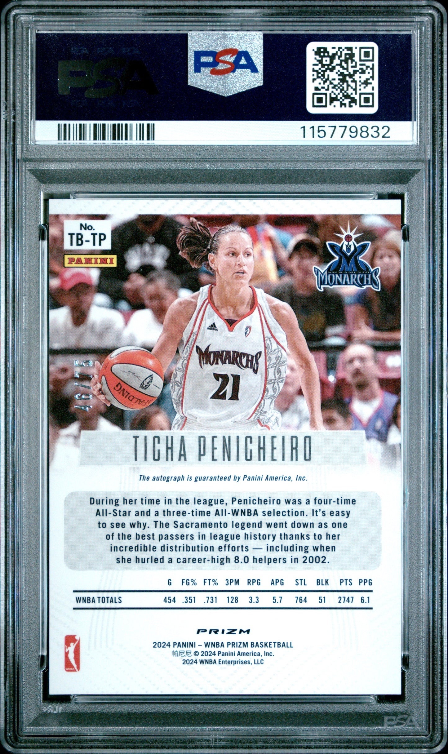 2024 Panini Prizm WNBA Throwback Signatures Ticha Penicheiro #TBTP Blue PSA 8
