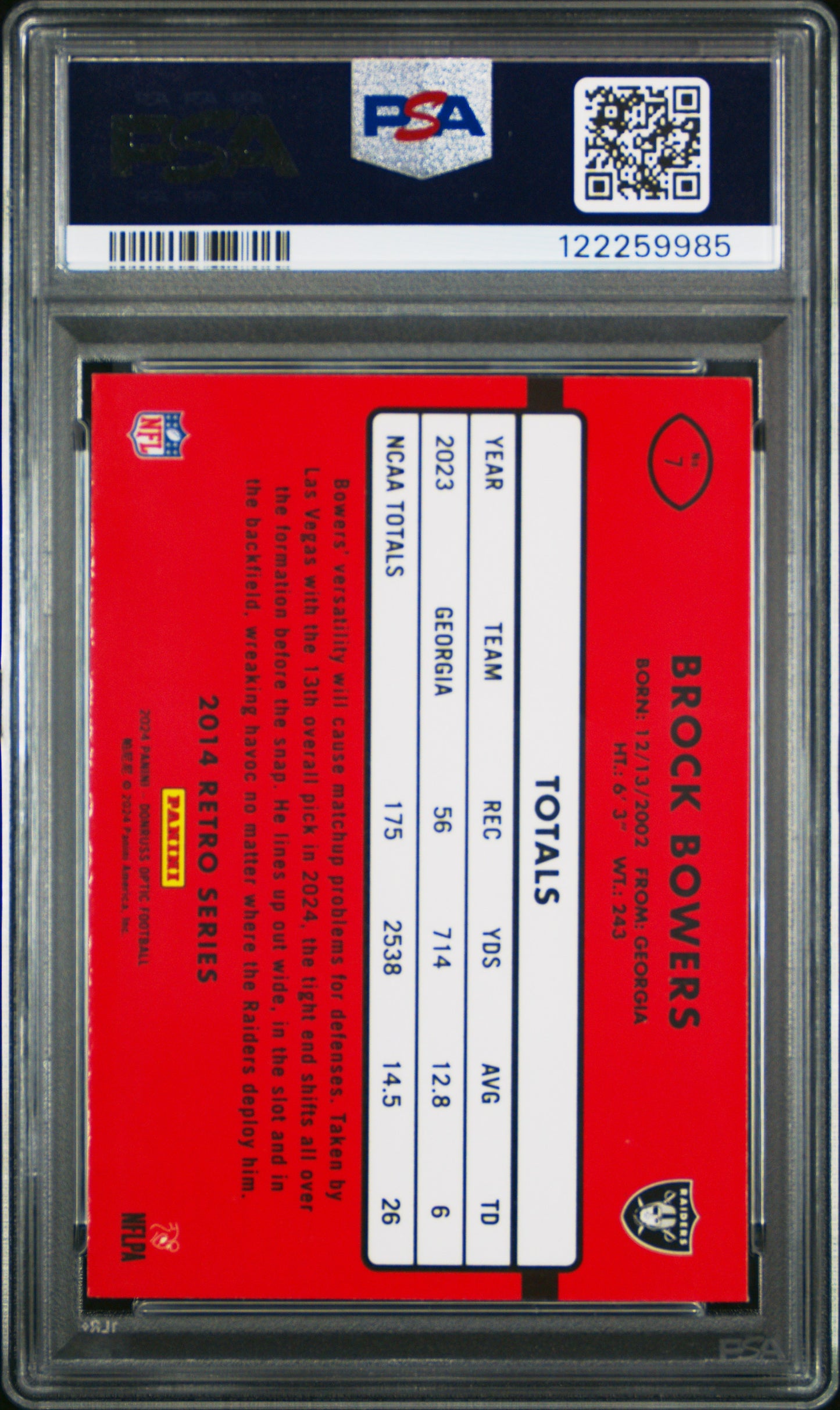 2024 Panini Donruss Optic - Brock Bowers #7 - 2014 Retro Series - PSA - ROOKIE