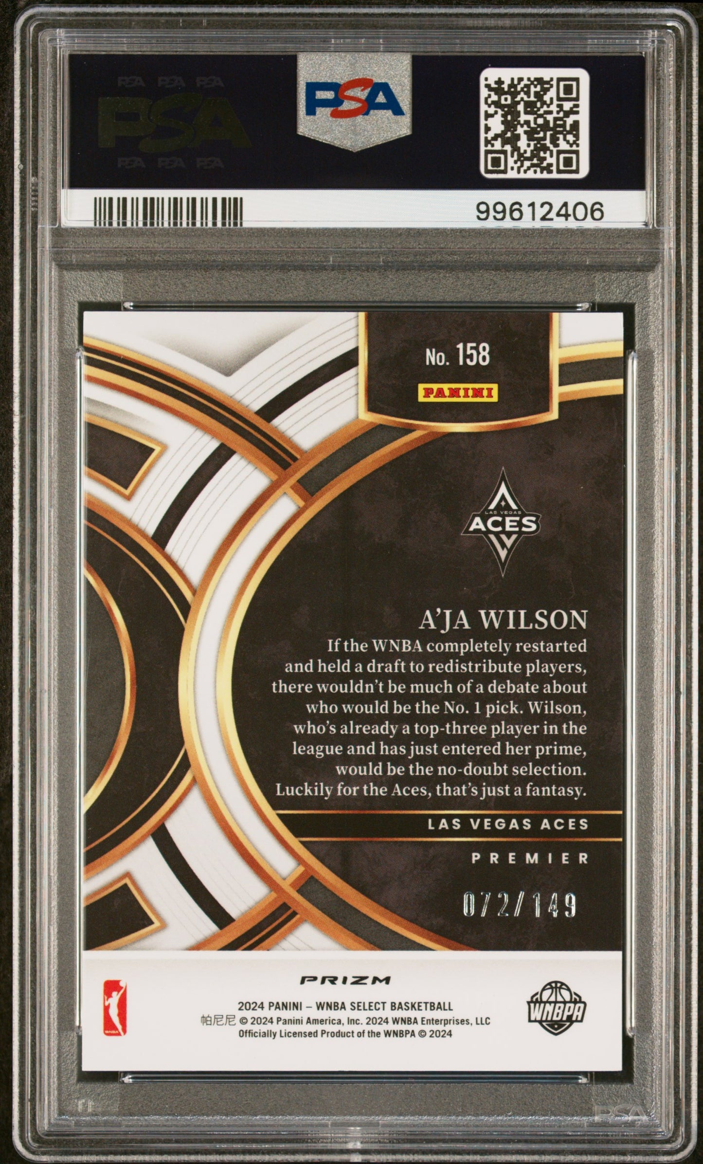 2024 Panini Select WNBA A'ja Wilson #158 Purple Prizm /149 PSA 8 - /149