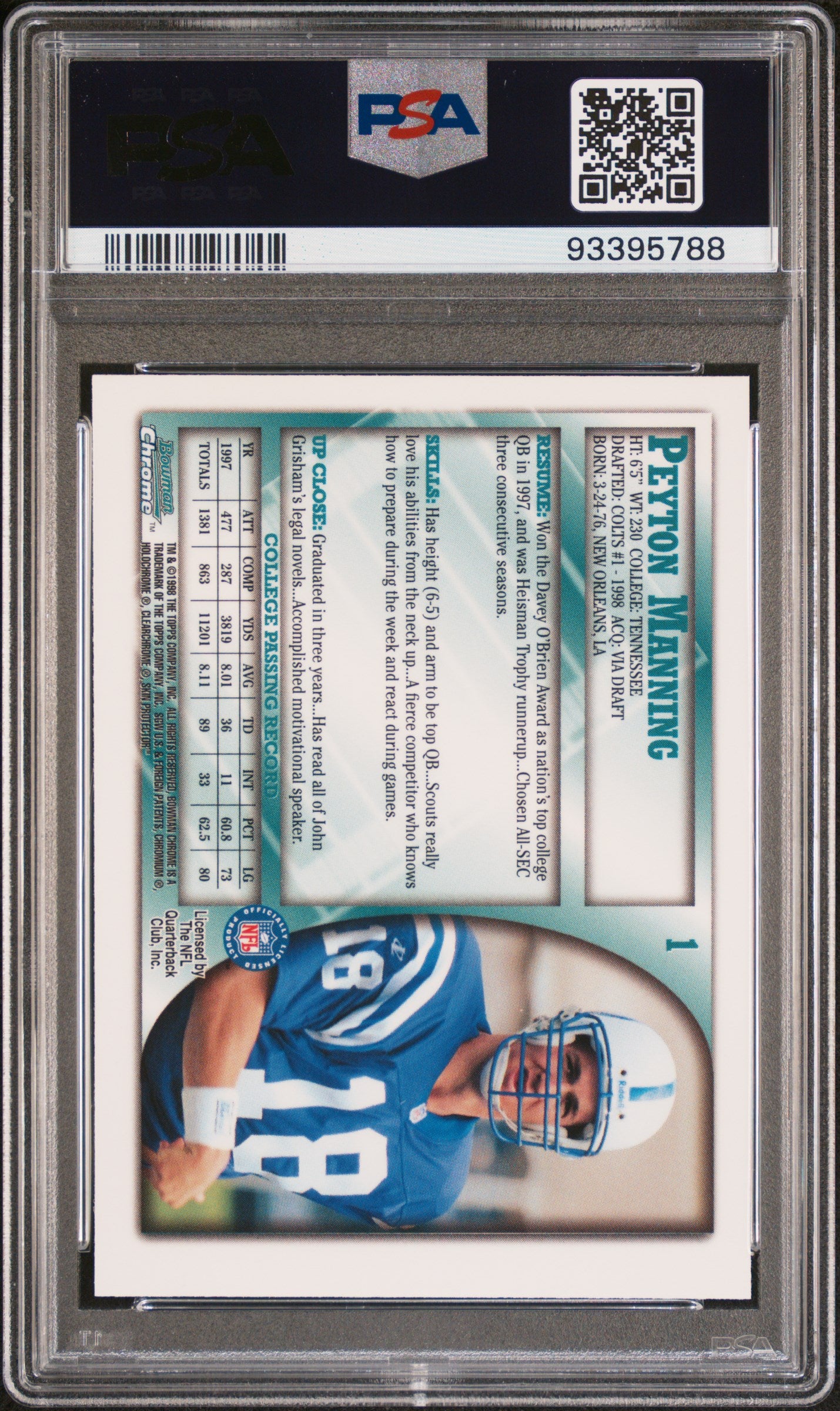1998 Bowman Chrome Peyton Manning ROOKIE #1 PSA 8