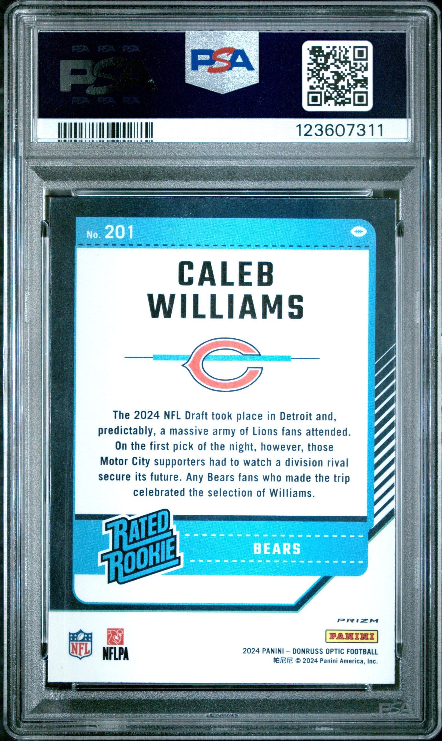 2024 Panini Donruss Optic - Caleb Williams - ROOKIE - Purple Scope - PSA ROOKIE