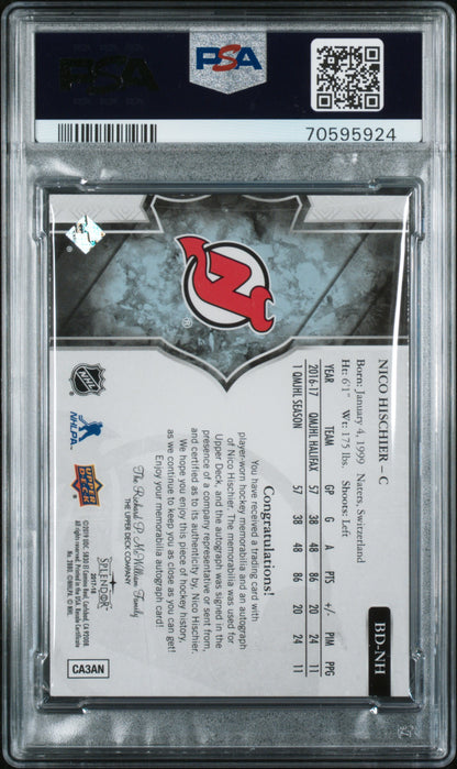 2019 Upper Deck The Cup Update - Nico Hischier - '17 18 Splendor Auto - PSA 9