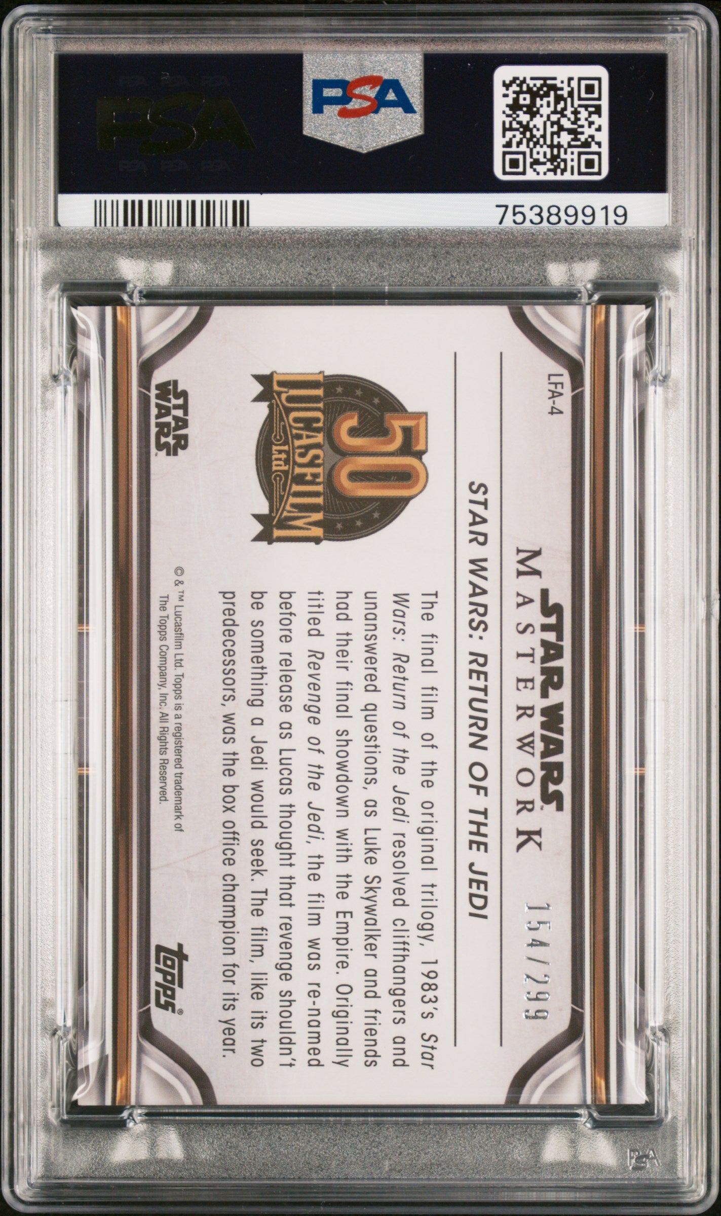 2021 Star Wars Masterwork 50th Anniv Luke Skywalker Darth Vader PSA 10 - /299