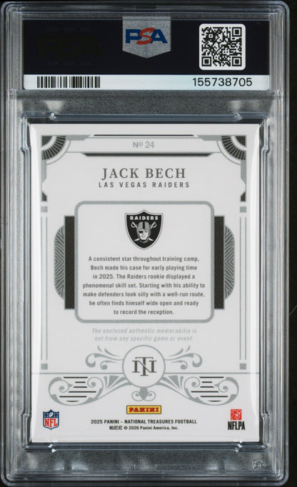 2025 National Treasures - Jack Bech - ROOKIE NFLPA Patch - Holo Gold /10 - PSA 9