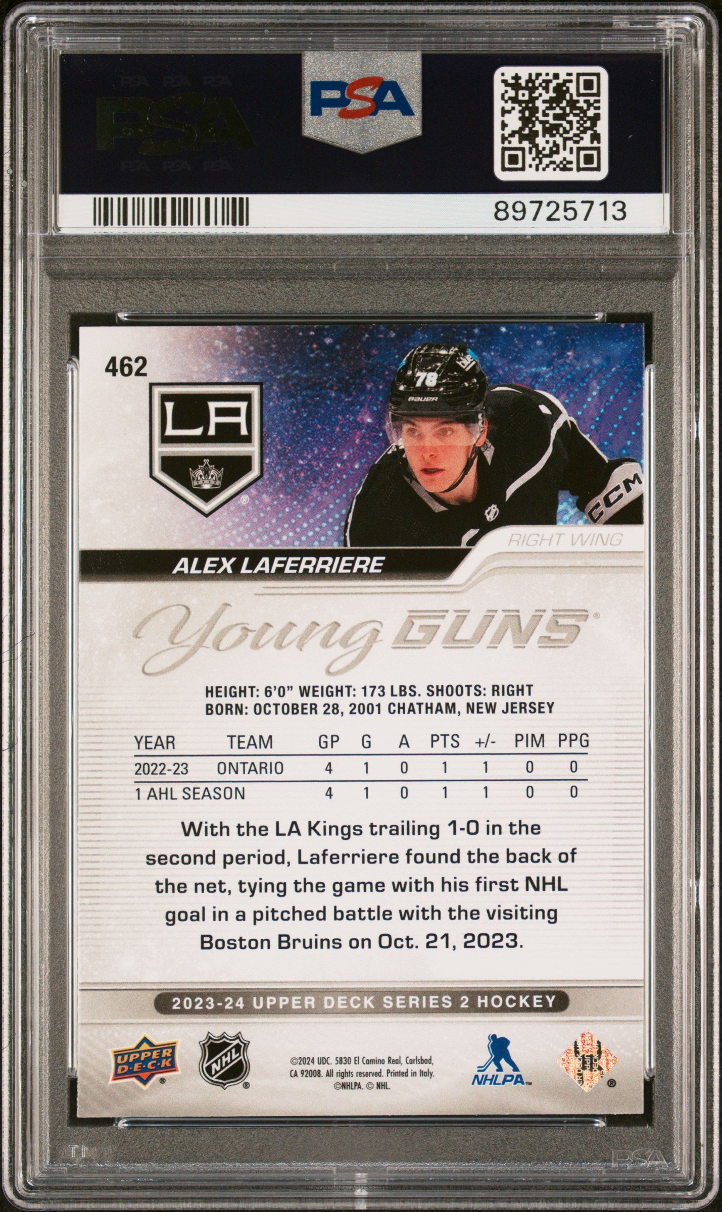 2023 Upper Deck Alex Laferriere #462 PSA - Young Guns ROOKIE - PSA ROOKIE