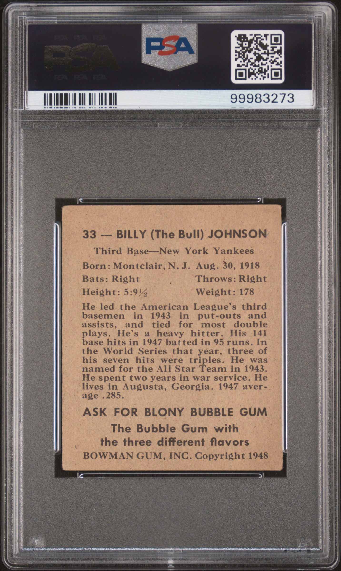 1948 Bowman Bill Johnson #33 PSA 2