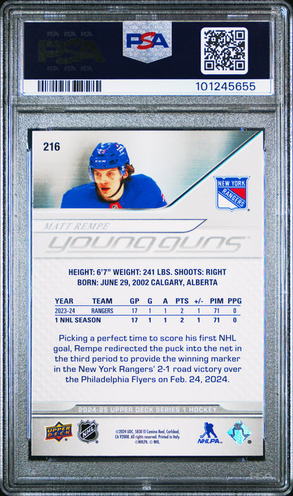 2024 Upper Deck - Matt Rempe #216 - Young Guns ROOKIE - PSA - YG ROOKIE