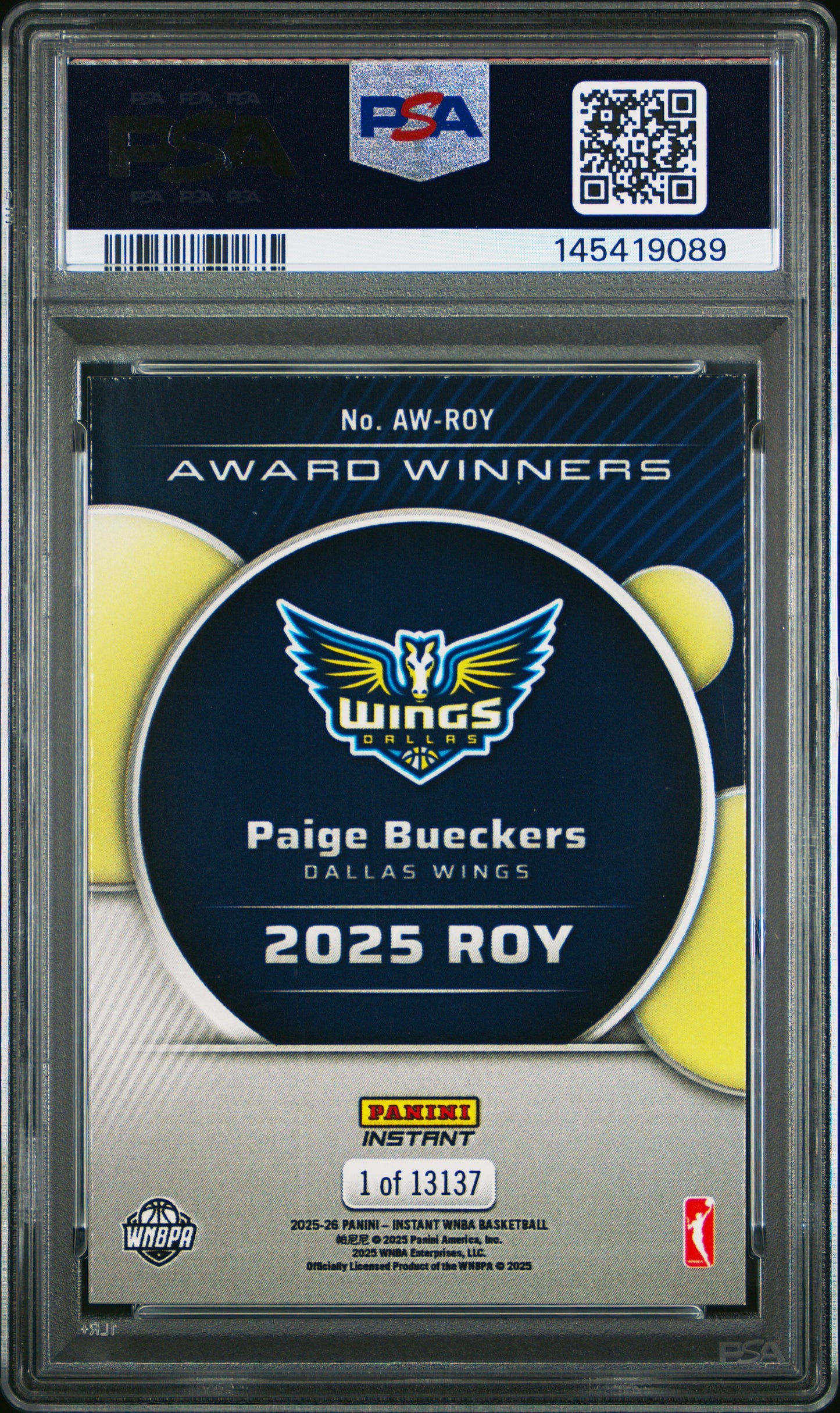 2025 PANINI INSTANT - PAIGE BUECKERS #ROY b - WNBA AWARD WINNERS - ROY - PSA