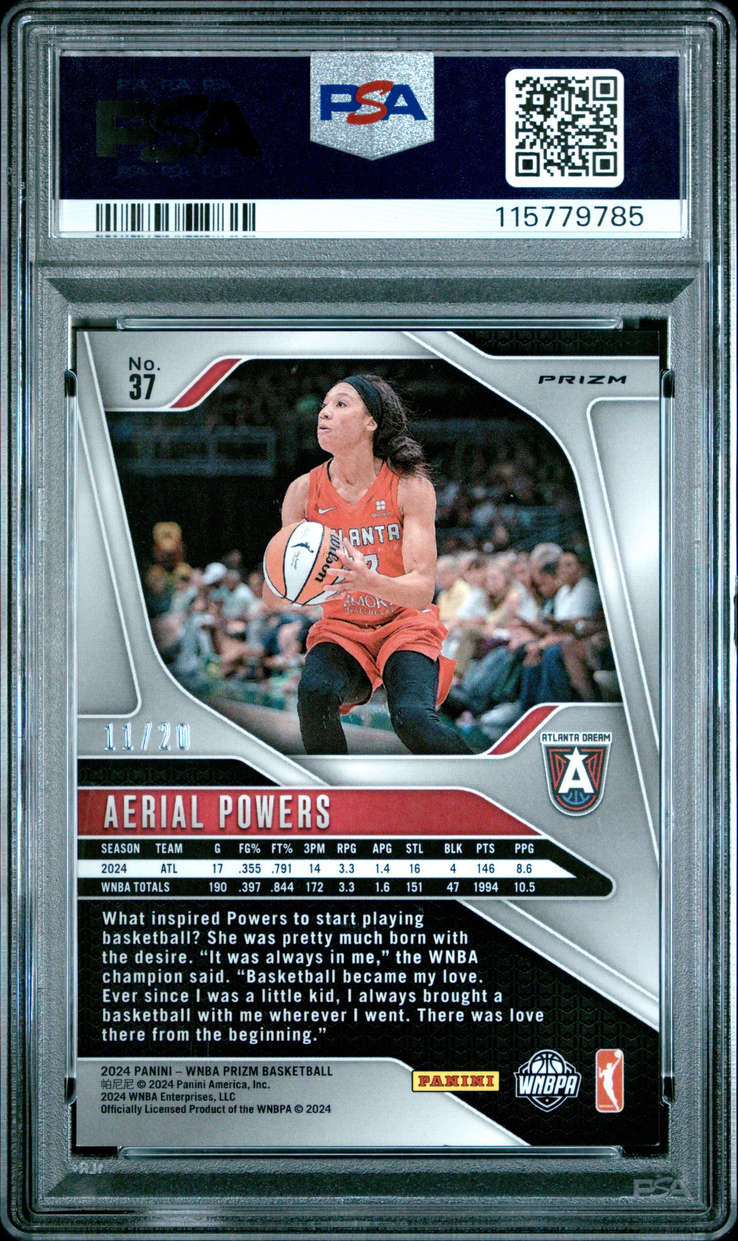 2024 Panini Prizm WNBA- Aerial Powers #37 - Cherry Blossoms FOTL /20 - PSA - /20