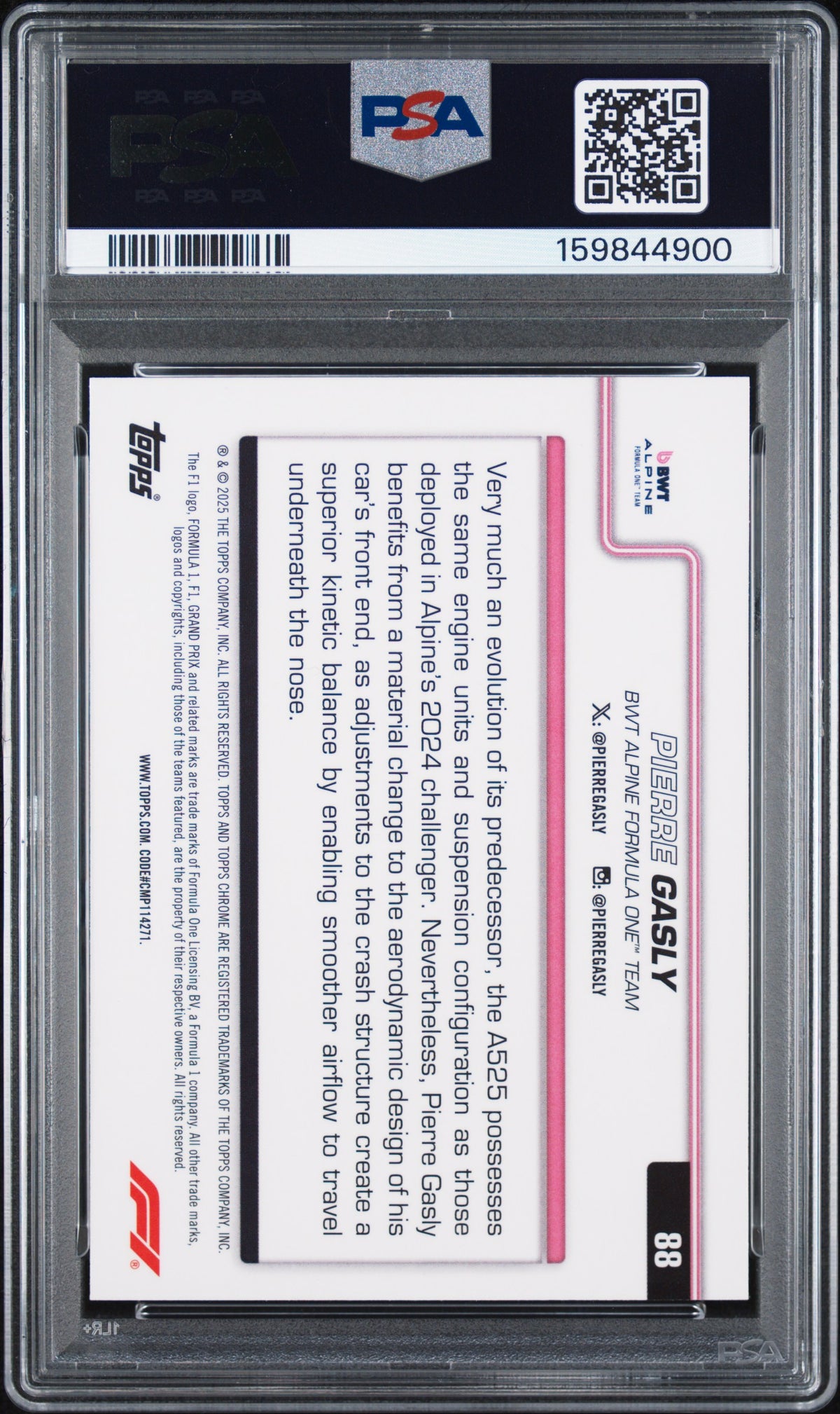 2025 Formula 1 - Pierre Gasly #88- F1 75th Anniversary Refractor /75 - PSA - /75