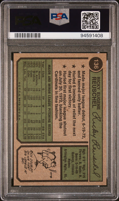 1974 Topps Rick Reuschel #136 PSA 8