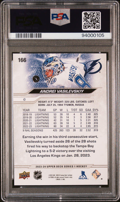 2023 Upper Deck Andrei Vasilevskiy #166 Silver Outburst PSA 9