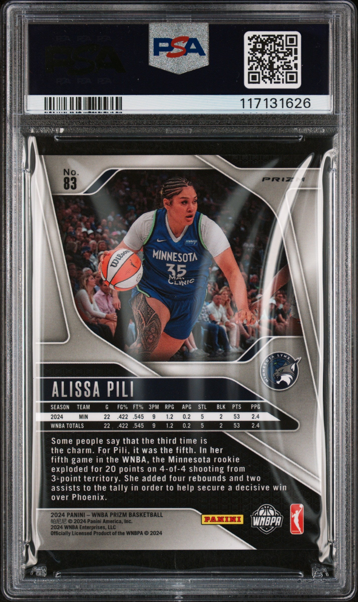 2024 Panini Prizm WNBA - Alissa Pili #83 - Snakeskin SSP - PSA 10