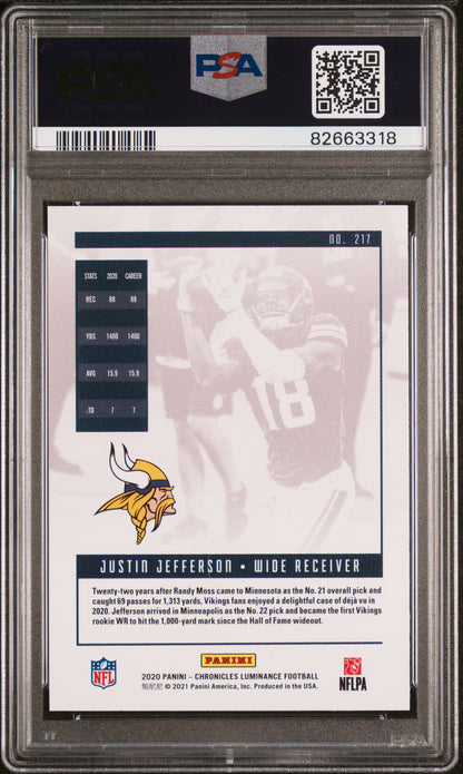 2020 Chronicles - Justin Jefferson #217 - Luminance Rookies Pink - PSA - ROOKIE