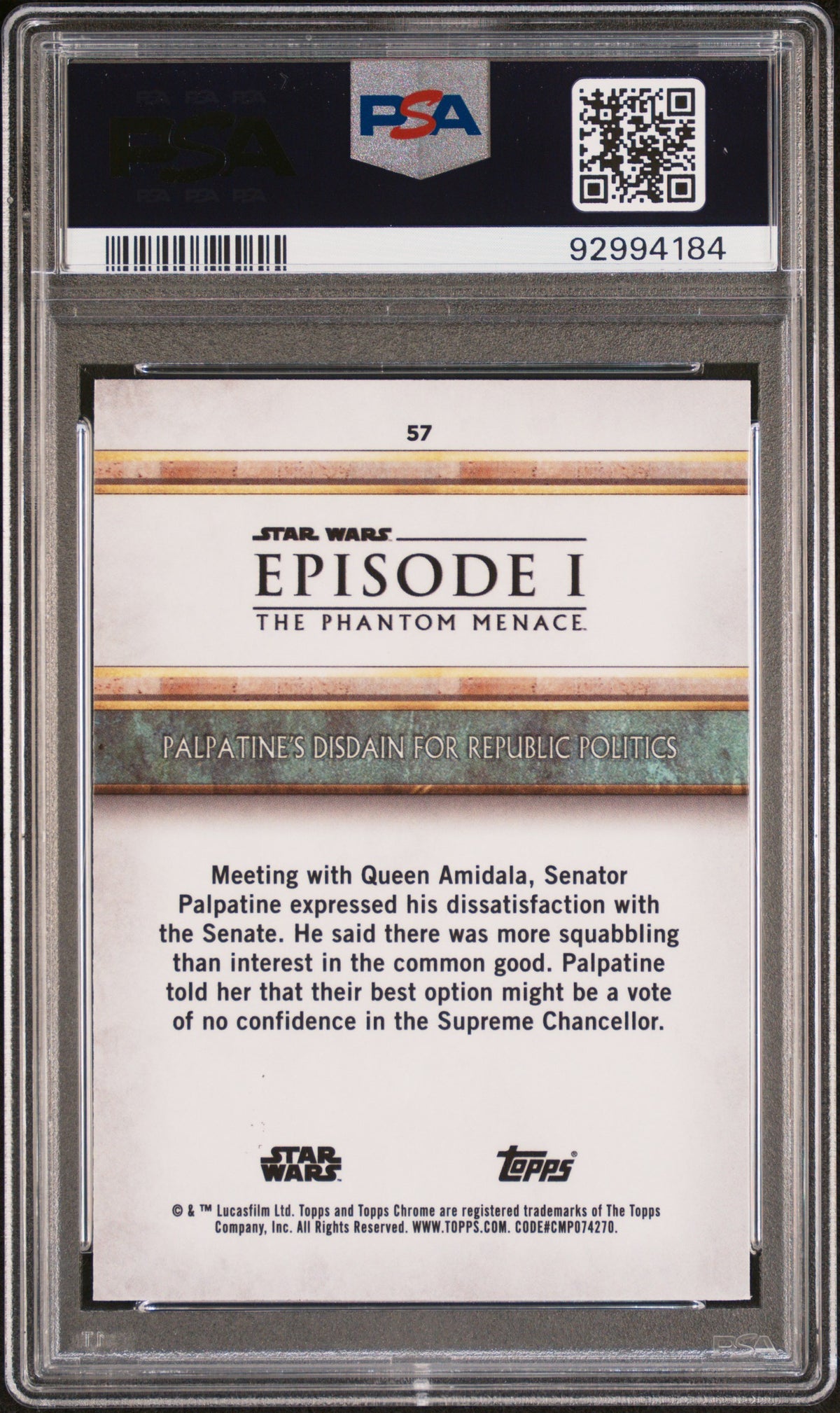 2024 Star Wars Sapphire- Phantom Menace - Palpatine's Disdain - Yellow /75 - PSA