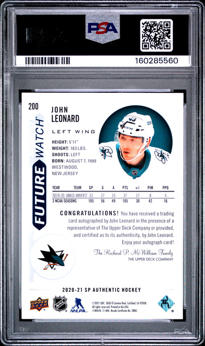 2020 SP Authentic - John Leonard - FUTURE WATCH AUTO /999 - PSA - INSCRIBED /50