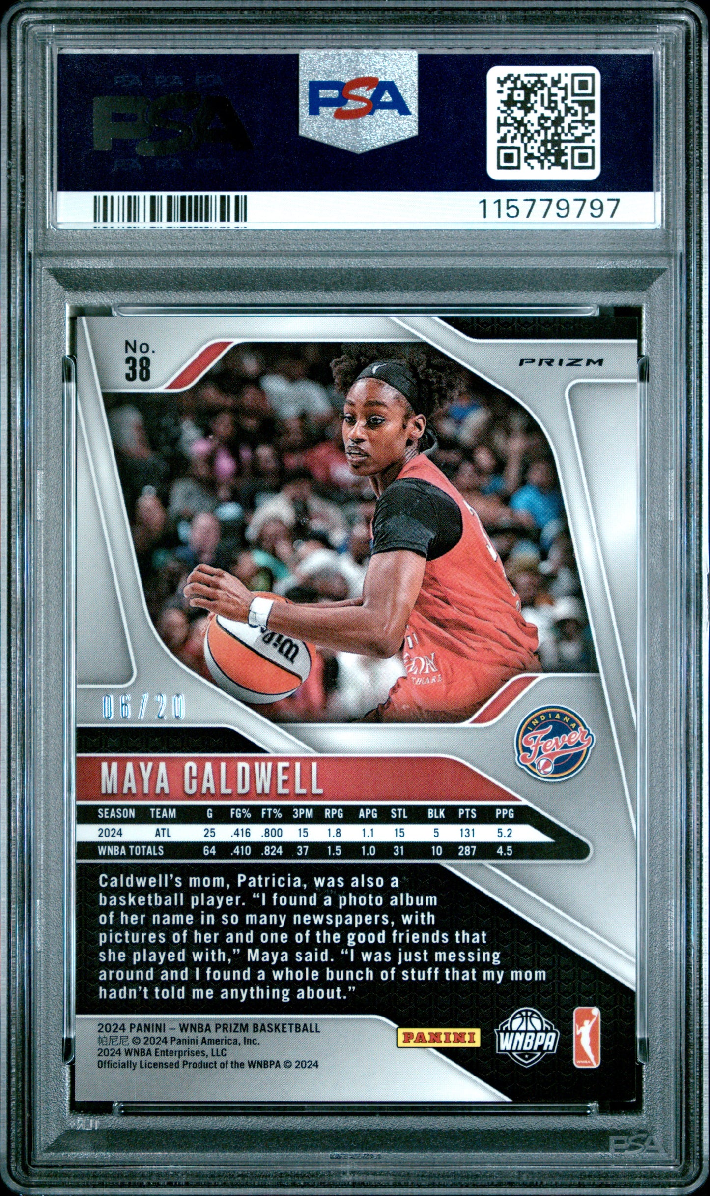 2024 Panini Prizm WNBA- Maya Caldwell #38 - Cherry Blossoms FOTL /20 - PSA - /20
