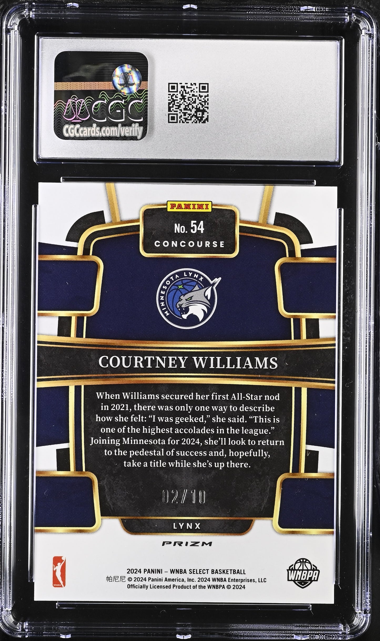 2024 Panini Select WNBA - Courtney Williams #54 - Gold /10 - CGC 10 -/10 GOLD