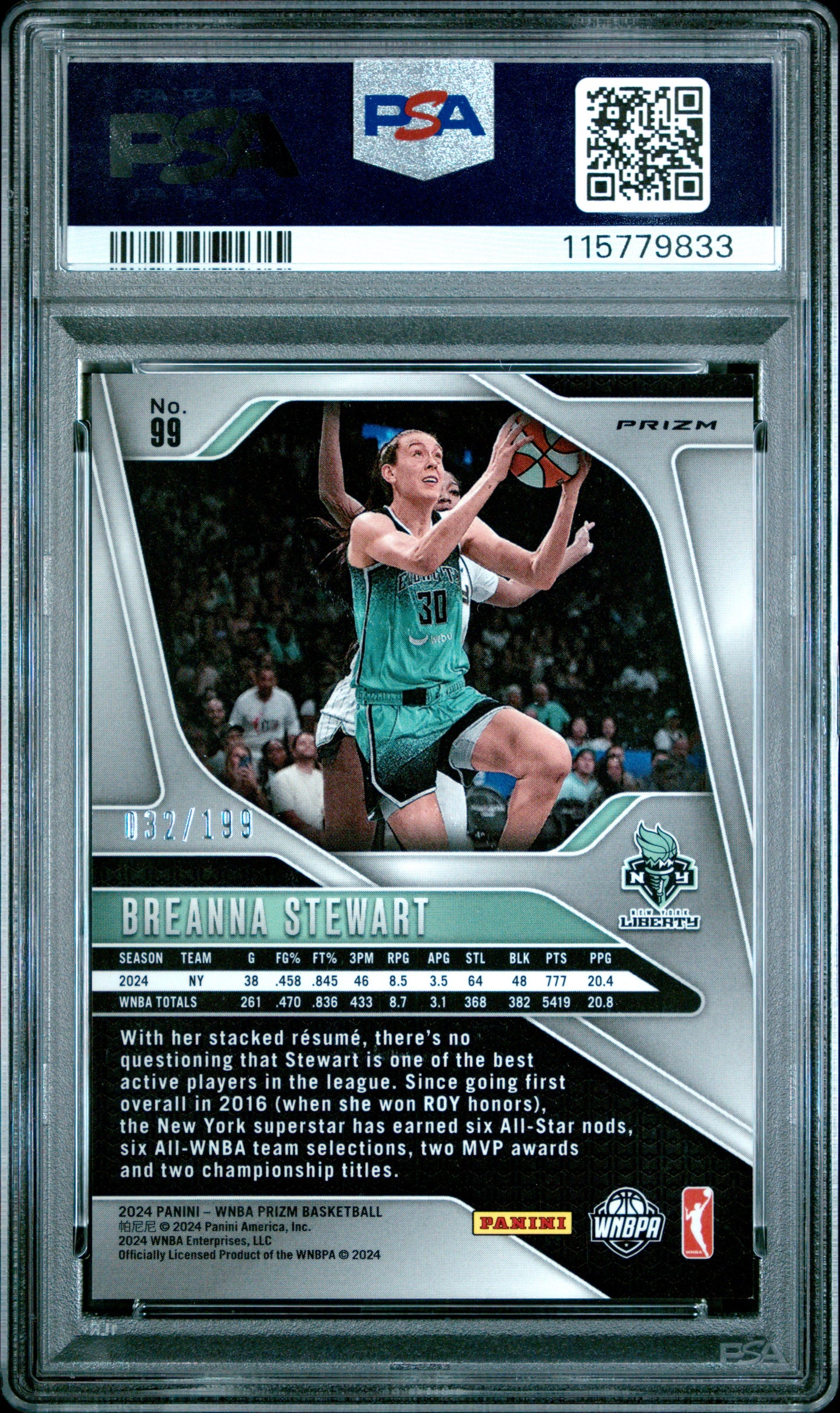 2024 Panini Prizm WNBA - Breanna Stewart #99 - Blue /199 - PSA 9 - /199