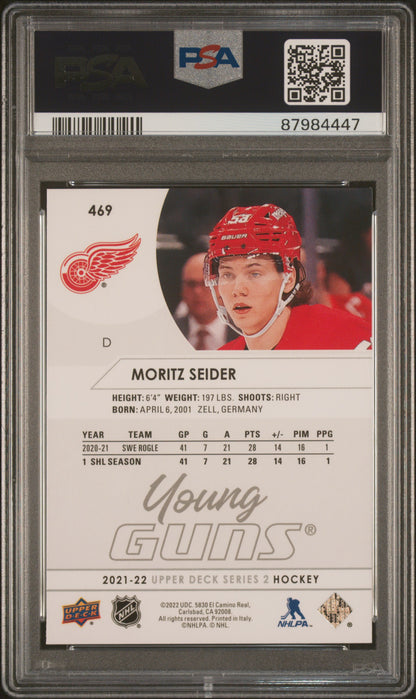 2021-2022 Upper Deck Moritz Seider YOUNG GUNS ROOKIE #469 PSA 9