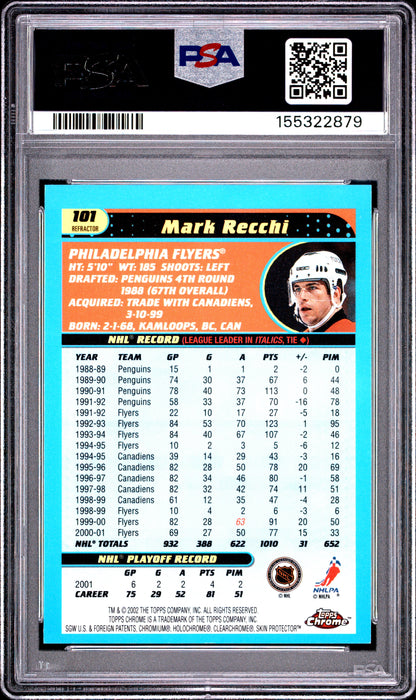 2001 Topps Chrome Hockey - Mark Recchi #101 - REFRACTOR - PSA 9